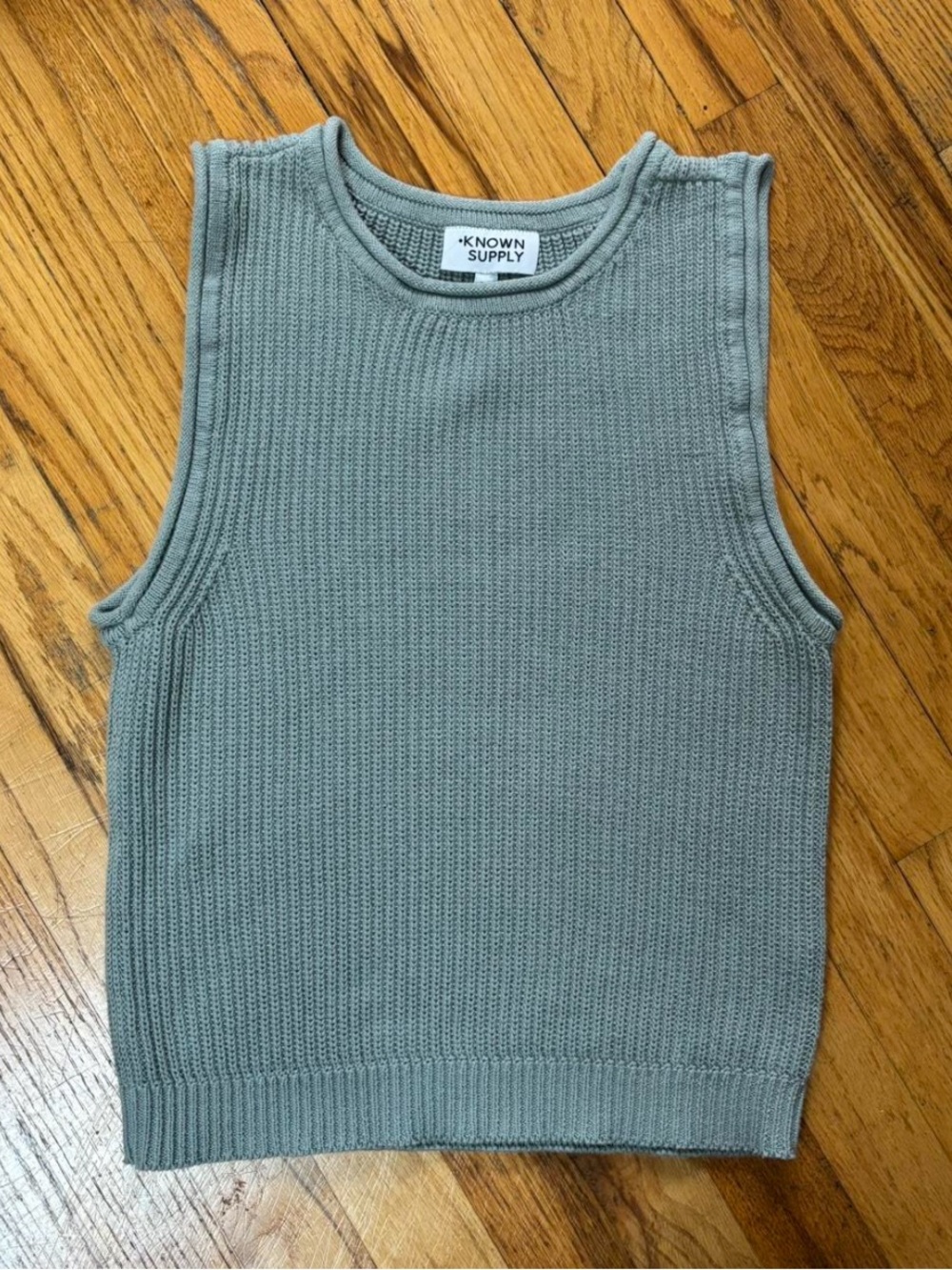 Known supply bluish sagey green high neck knit organic cotton tank size medium